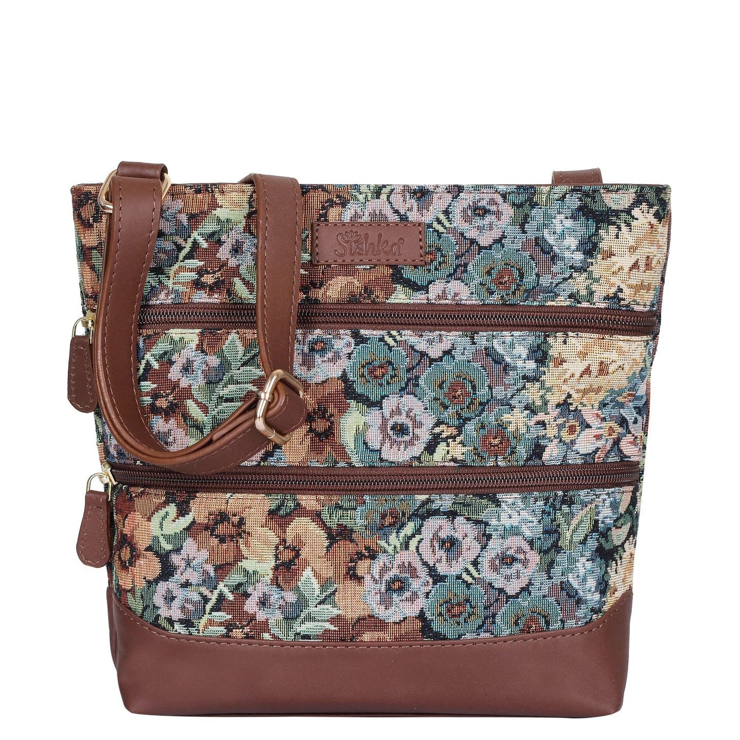 Botanical Tapestry Crossbody Bag – Women’s Shoulder & Messenger Purse with Genuine Leather Trim