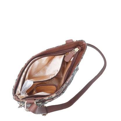 Botanical Tapestry Crossbody Bag – Women’s Shoulder & Messenger Purse with Genuine Leather Trim