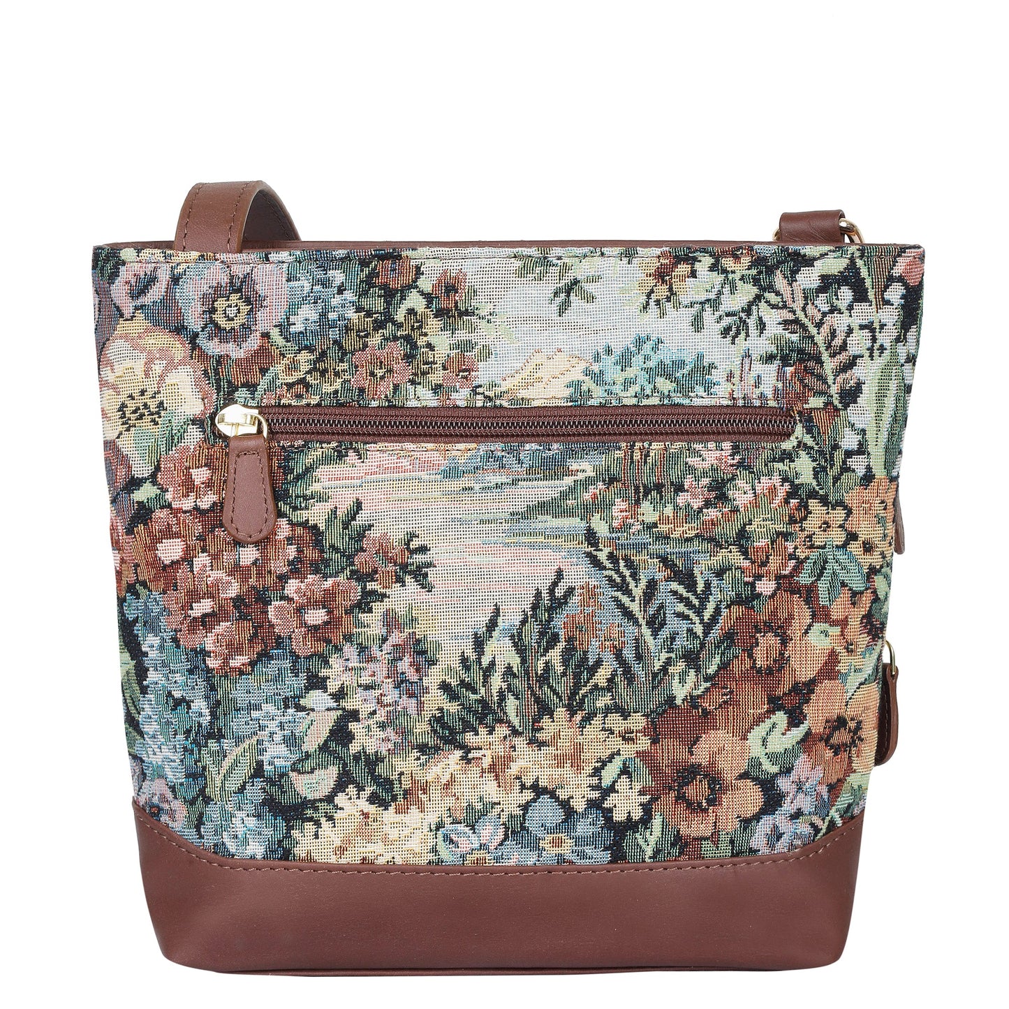 Botanical Tapestry Crossbody Bag – Women’s Shoulder & Messenger Purse with Genuine Leather Trim