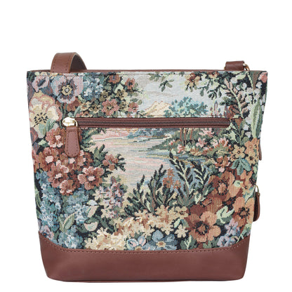 Botanical Tapestry Crossbody Bag – Women’s Shoulder & Messenger Purse with Genuine Leather Trim