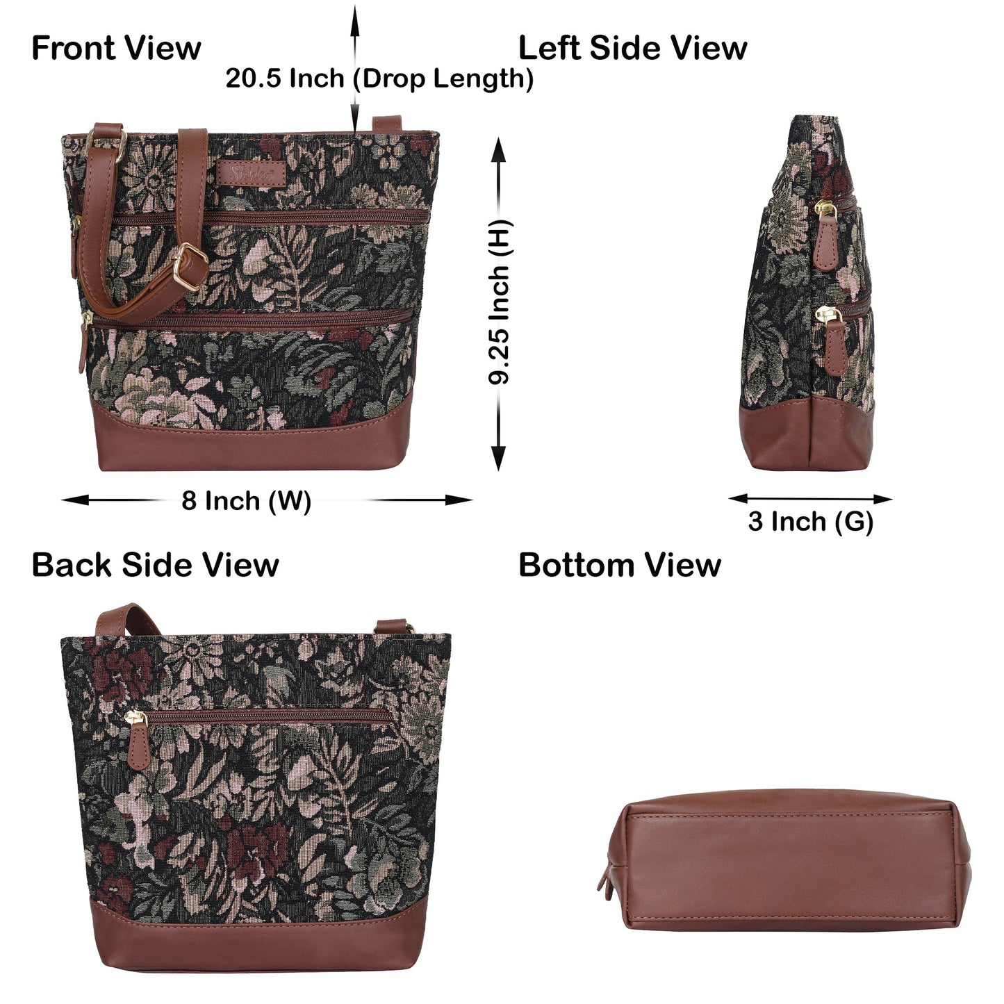 Vintage Tapestry Crossbody Sling Bag for Women – Shoulder & Messenger Purse with Genuine Leather Trim