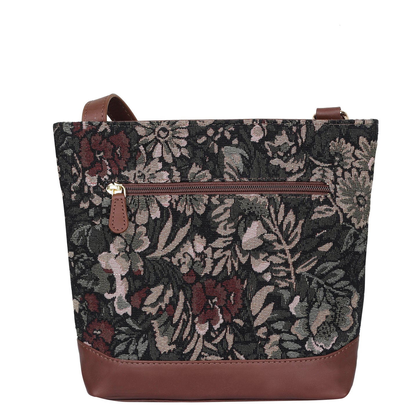 Vintage Tapestry Crossbody Sling Bag for Women – Shoulder & Messenger Purse with Genuine Leather Trim