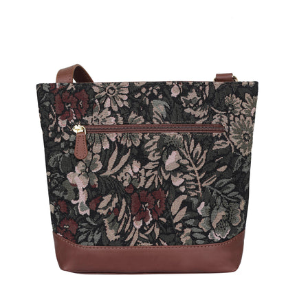 Vintage Tapestry Crossbody Sling Bag for Women – Shoulder & Messenger Purse with Genuine Leather Trim