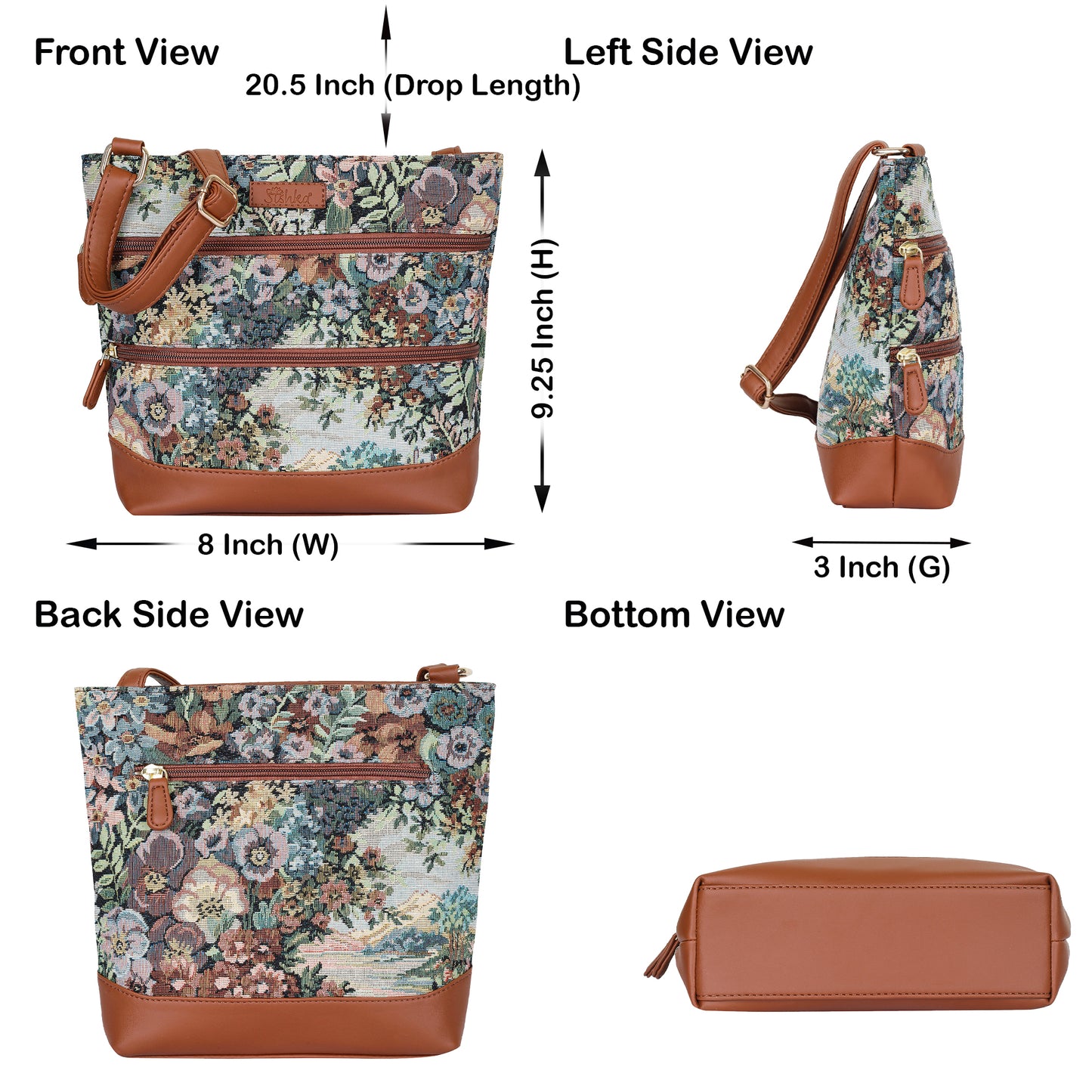 Women’s Botanical Tapestry Crossbody Bag – Messenger-Style Shoulder Purse with Vegan Leather Trim
