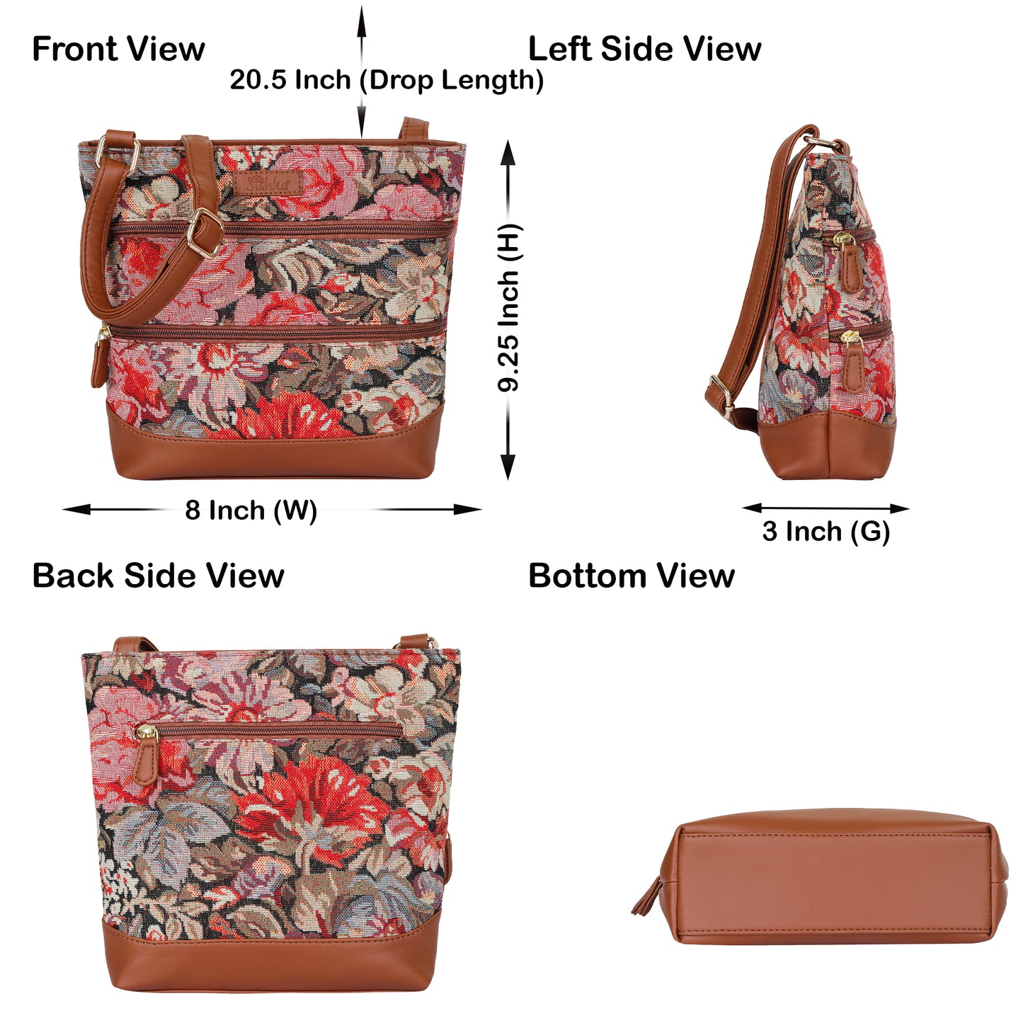 Floral Tapestry Crossbody Sling Bag – Women’s Shoulder & Messenger Purse with Vegan Leather Trim
