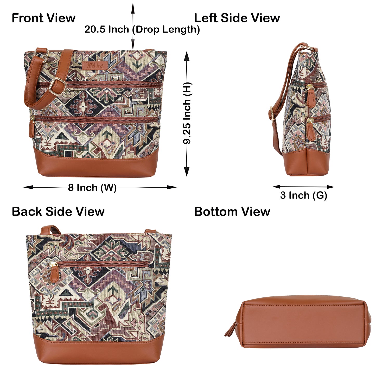 Geometric Tapestry Crossbody Sling – Women’s Messenger & Shoulder Bag with Vegan Leather Trim