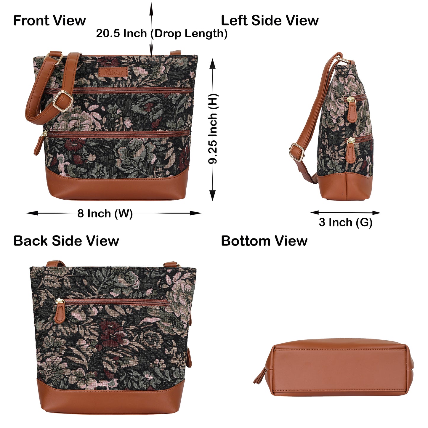 Women’s Vintage Tapestry Crossbody Sling Bag – Shoulder & Messenger Purse with with Vegan Leather Trim