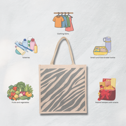 Printed Natural Jute Tote Bag – Eco-Friendly Reusable Shopping, Grocery, Travel & Beach Bag for Women