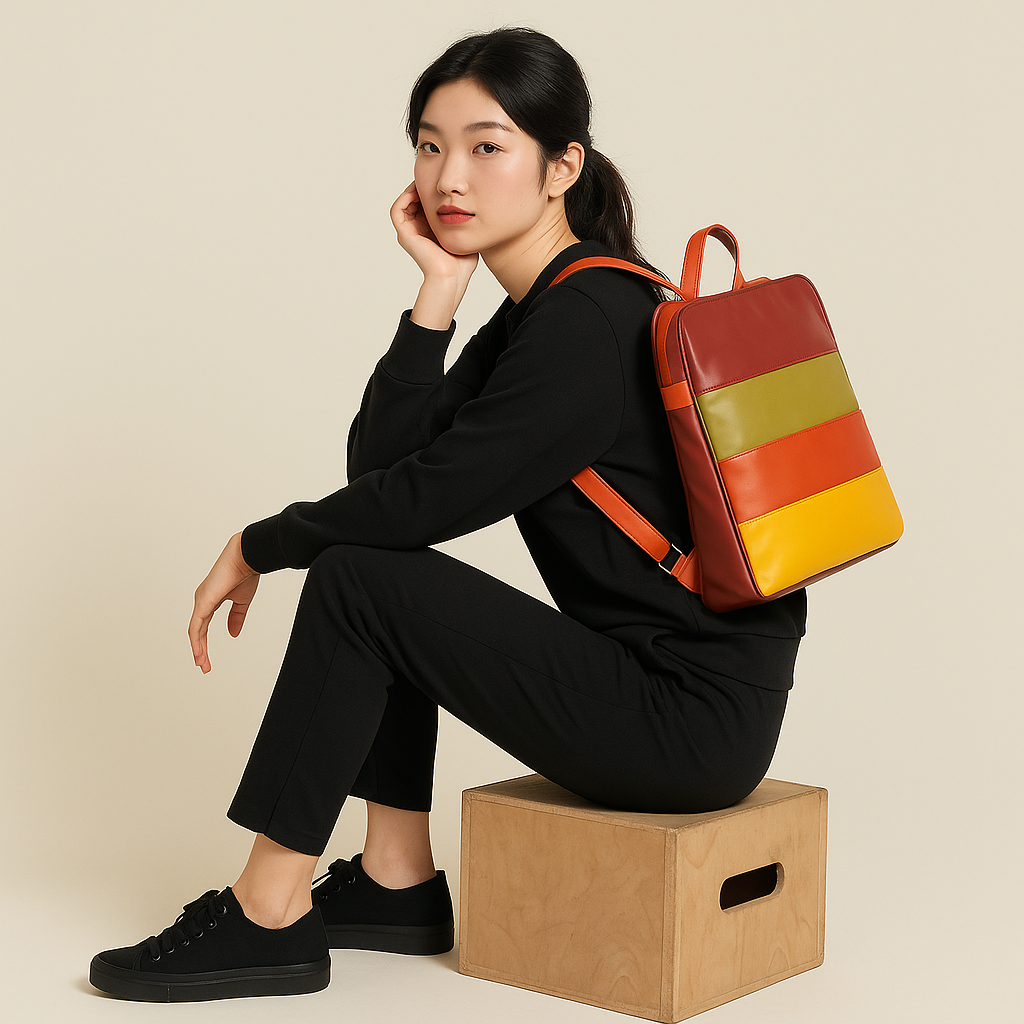 Genuine Leather Multicolour Backpack, Daypack for Women- Travel, Work, Gifting