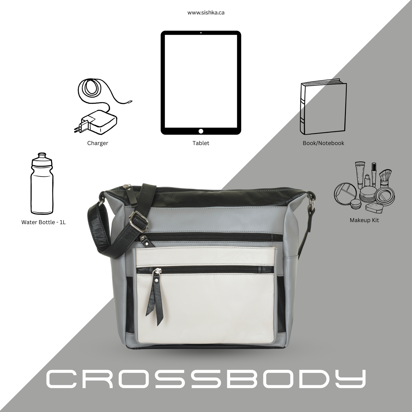 Genuine Leather Women’s Crossbody Bag – Wholesale Grey Sling Bag– Shoulder Bag for Work, Shopping & Casual