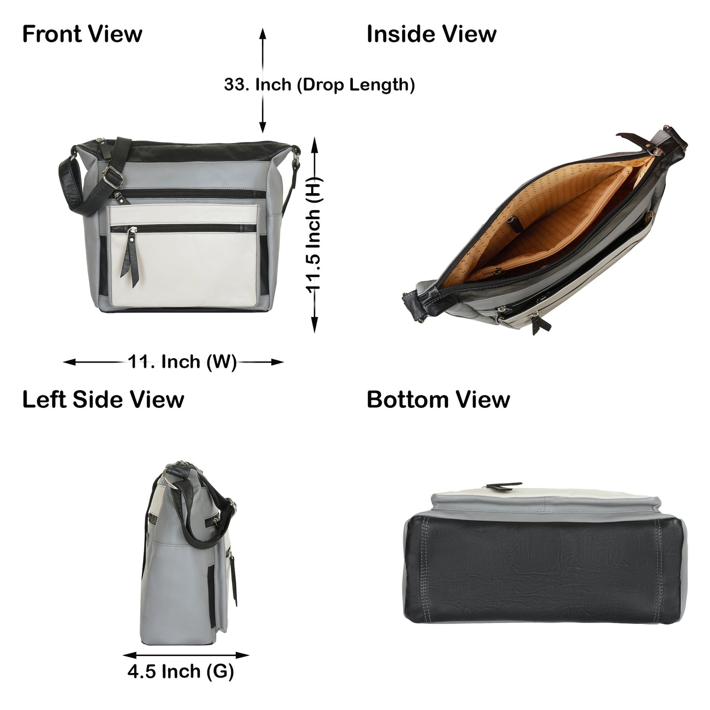 Genuine Leather Women’s Crossbody Bag – Wholesale Grey Sling Bag– Shoulder Bag for Work, Shopping & Casual