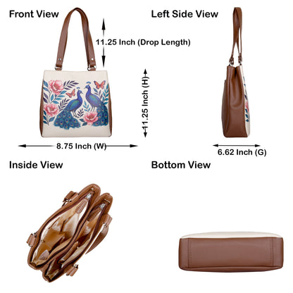 Women’s Printed Leather Tote Shoulder Bag – Multi-Compartment Handbag for Daily Use, Work & Travel