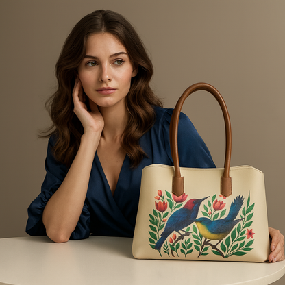 Genuine Leather Printed Carryall Tote for Women – Stylish Shoulder, Top Handle & Handbag for Ladies – Office, Work, Travel & Daily Use