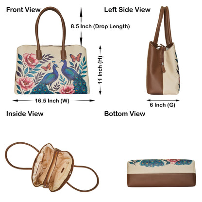 Genuine Leather Printed Carryall Tote for Women – Stylish Shoulder, Top Handle & Handbag for Ladies – Office, Work, Travel & Daily Use