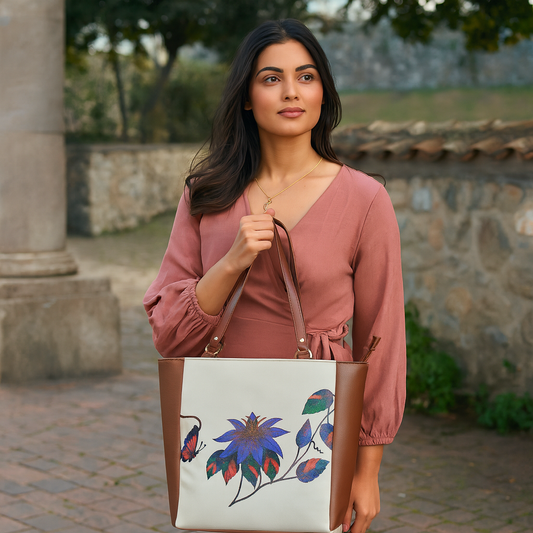 Genuine Leather Ladies' Shoulder Tote Bag– Printed Top Handle Handbag for Women – Work, Travel & Daily Use