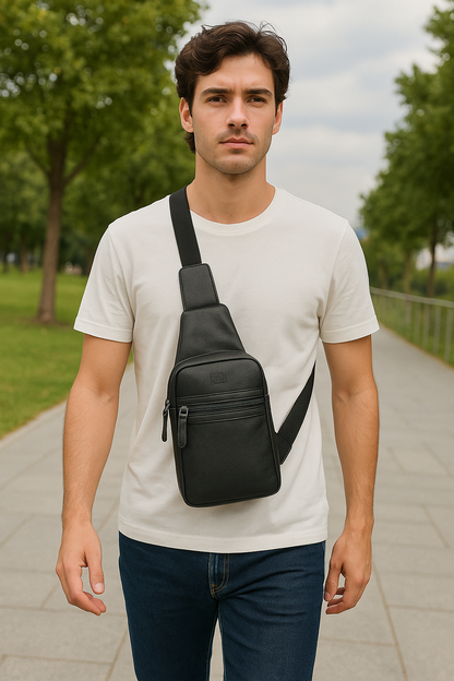 Premium Leather Wholesale Fanny Sling Bag For Women Men Chest Pack Crossbody Belt Bags Travel - Black