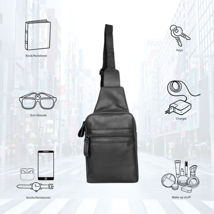 Premium Leather Wholesale Fanny Sling Bag For Women Men Chest Pack Crossbody Belt Bags Travel - Black