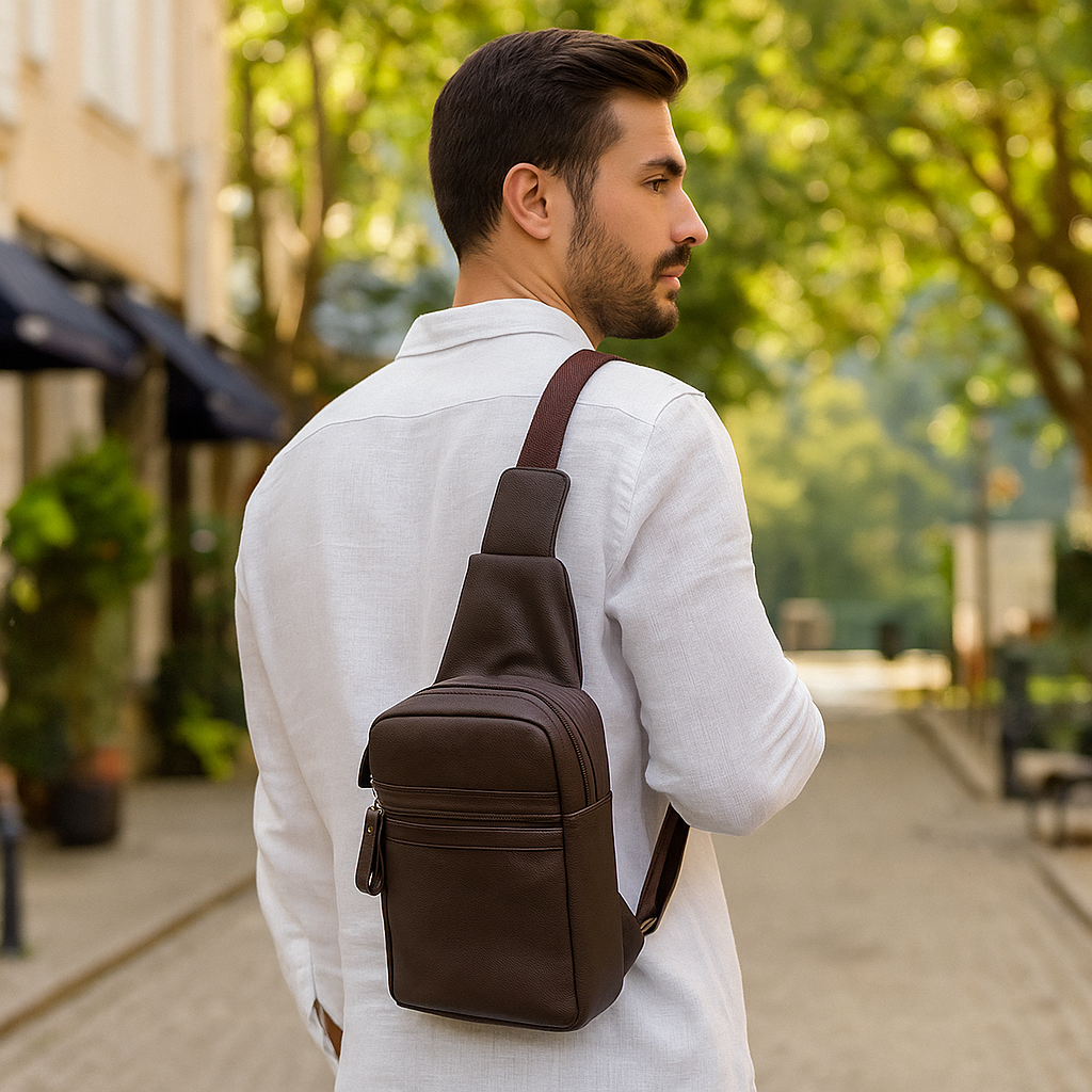 Premium Leather Fanny Sling Bag For Women Men Wholesale Chest Pack Crossbody Belt Bags Travel - Brown