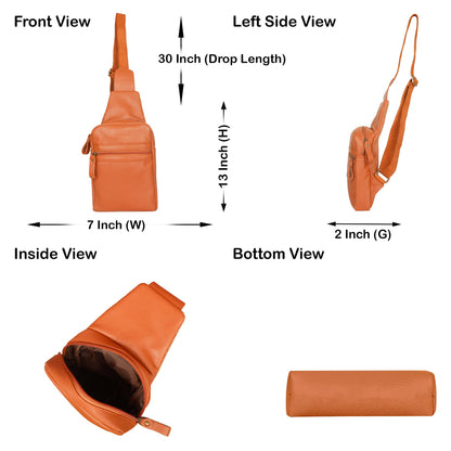 Premium Leather  Fanny Sling Bag For Women Men Chest Pack Crossbody Shoulder Belt Bags Travel-Tan