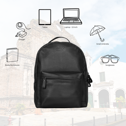 Genuine Leather Black Backpack |16" H Travel Backpack for Women & Men | Multipurpose Daypack- Business, Office, Work, Gifting