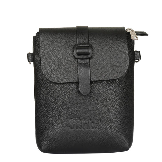 Leather Black Messenger Bag for Men & Women –Small Crossbody Shoulder Bag, Side Sling Bag for Travel, Work & Daily Use