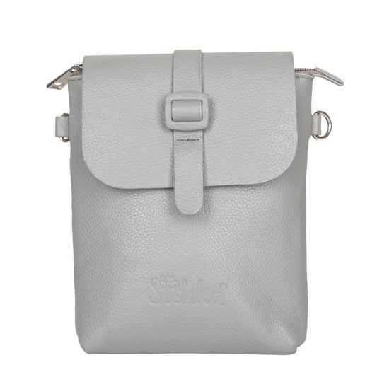 Leather Grey Messenger Bag for Men & Women –Small Crossbody Shoulder Bag, Side Sling Bag for Travel, Work & Daily Use