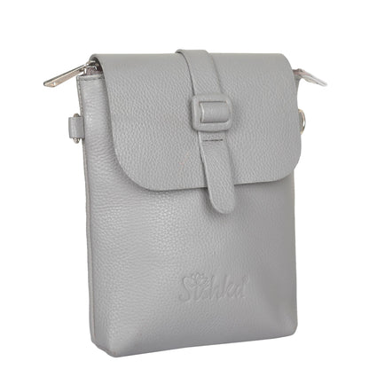 Leather Grey Messenger Bag for Men & Women –Small Crossbody Shoulder Bag, Side Sling Bag for Travel, Work & Daily Use