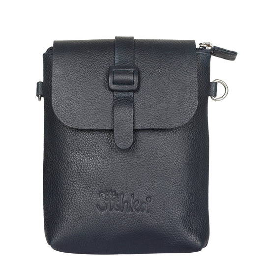 Leather Navy Blue Messenger Bag for Men & Women –Small Crossbody Shoulder Bag, Side Sling Bag for Travel, Work & Daily Use