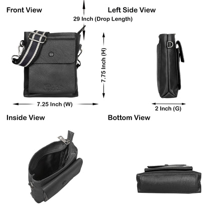 Leather Crossbody Shoulder Bag for Men & Women – Stylish Sling Messenger Bag for Work, Business, Travel & Everyday Use- Black