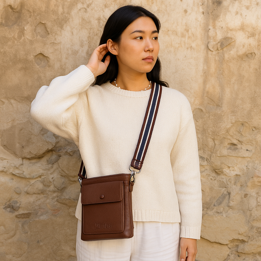 Men & Women Leather Sling Messenger Bag – Wholesale Crossbody Bag for Work, Travel & Everyday Use - Light Brown