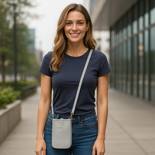 Grey -Leather Crossbody Phone Sling Wallet Bag – Shoulder Messenger Bag for Daily Use, Work & Travel for Men and Women