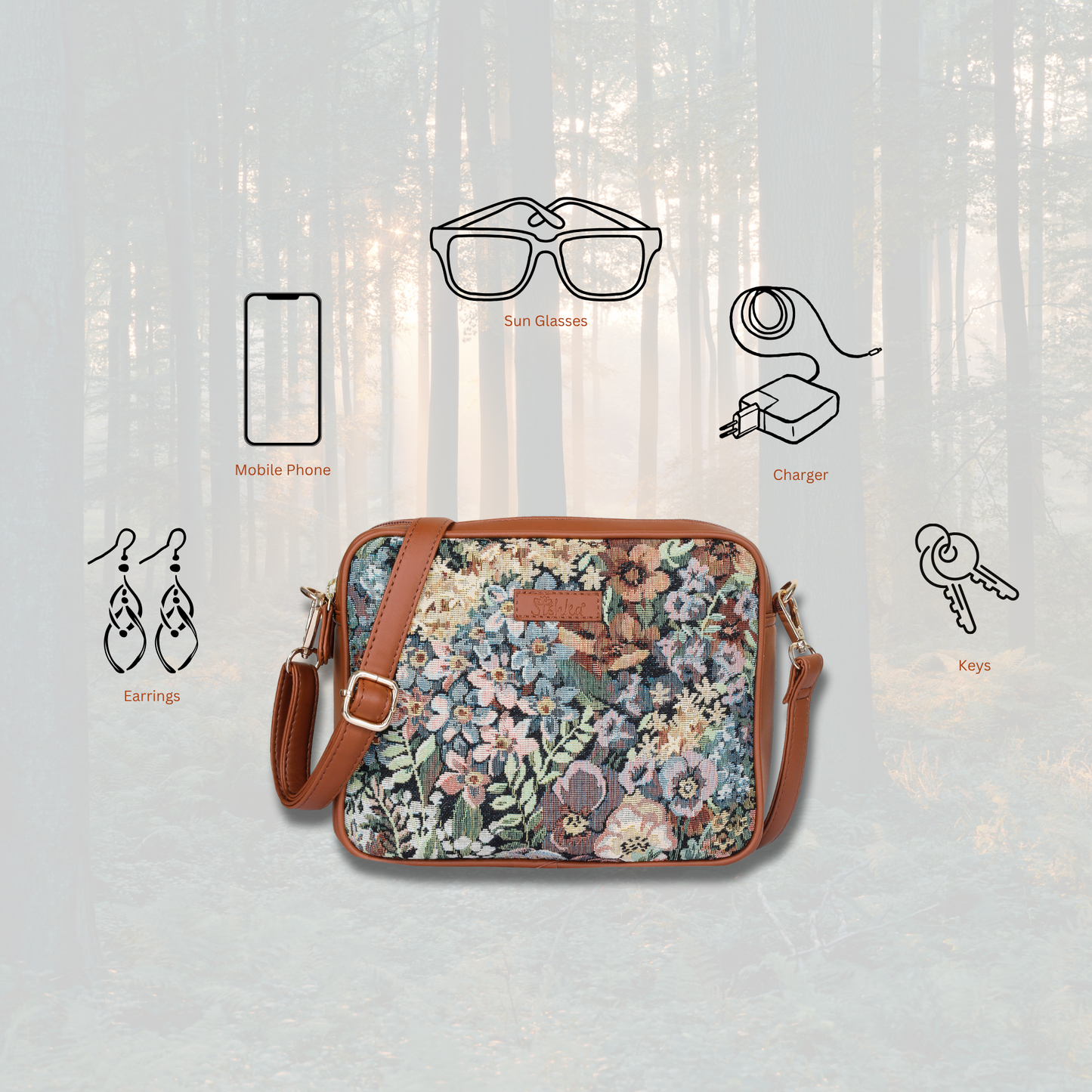 Women’s Botanical Tapestry Crossbody Purse – Messenger & Shoulder Bag with Vegan Leather Trim Handle