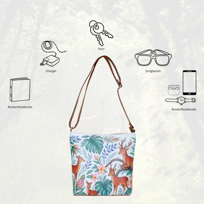 Deer Hand Printed Vegan Leather Crossbody Bag – Wholesale Stylish Sling & Shoulder Purse for Women