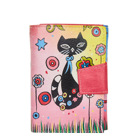 Women’s Hand-Painted Trifold Wallet with Cat Design
