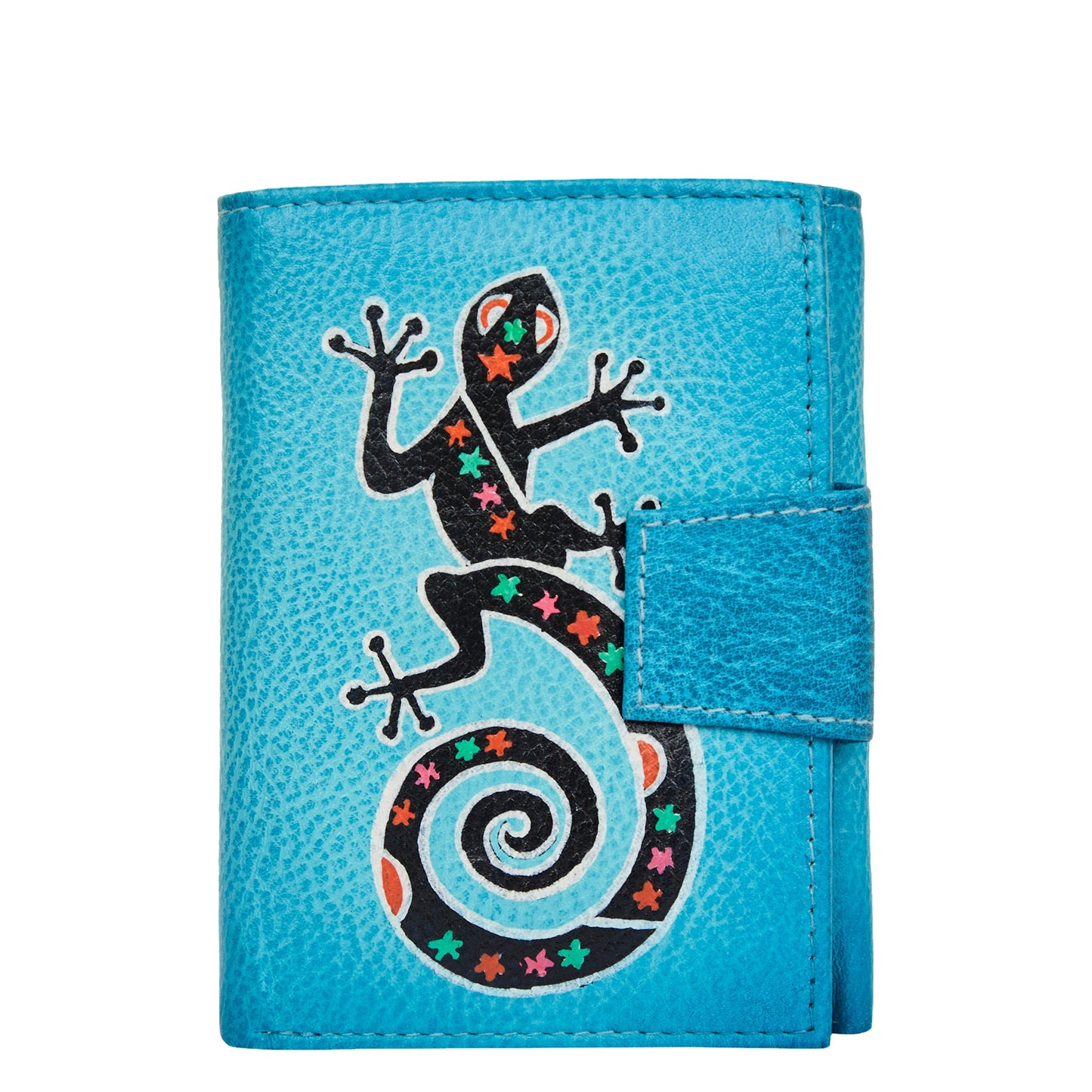 Hand-painted trifold wallet for women with a Lizard design