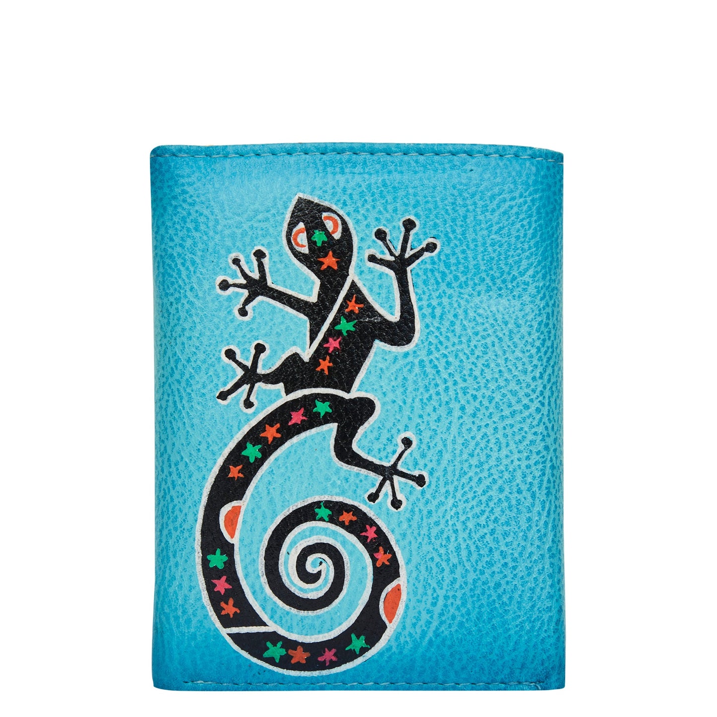 Hand-painted trifold wallet for women with a Lizard design
