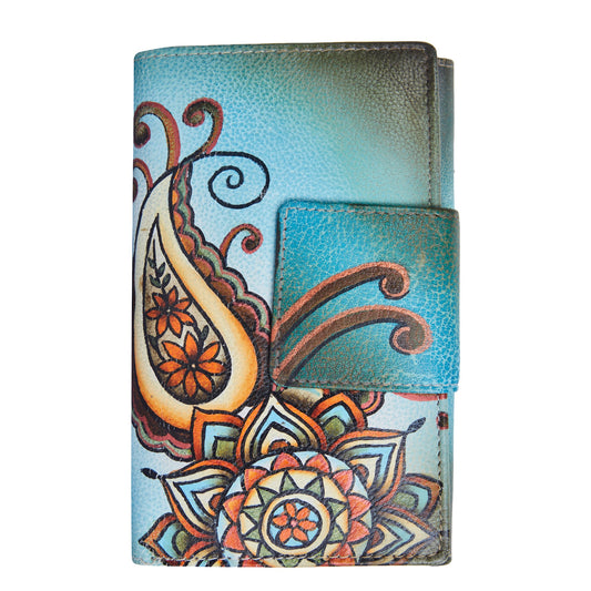 Hand-Painted Mandala Bifold Wallet in Genuine Leather