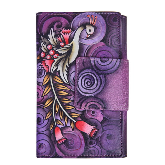 Bifold wallet made of real leather with a hand-painted swan design
