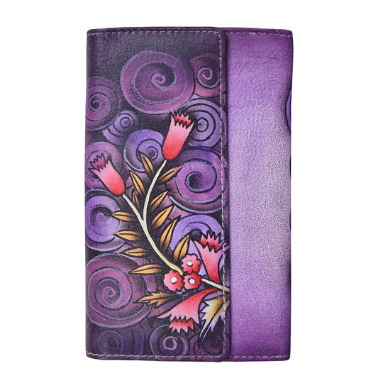 Bifold wallet made of real leather with a hand-painted swan design