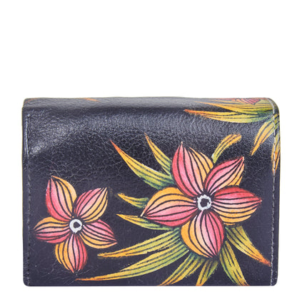 Leather Bi-Fold Wallet with Hand-Painted Springtime Bloom Design