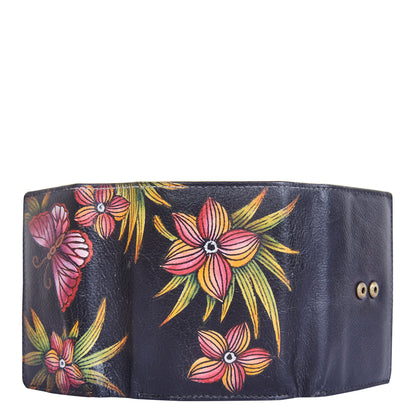 Leather Bi-Fold Wallet with Hand-Painted Springtime Bloom Design