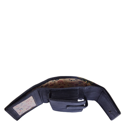 Leather Bi-Fold Wallet with Hand-Painted Springtime Bloom Design