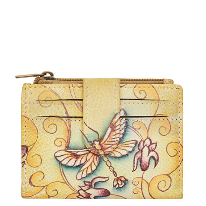 Leather Mini Wallet with Artistic Hand-Painted Dragonfly