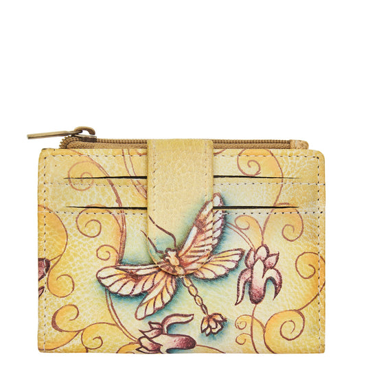 Leather Mini Wallet with Artistic Hand-Painted Dragonfly