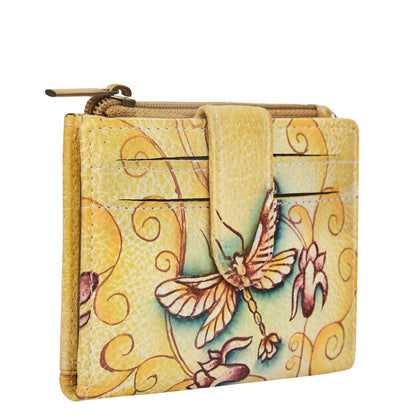 Leather Mini Wallet with Artistic Hand-Painted Dragonfly