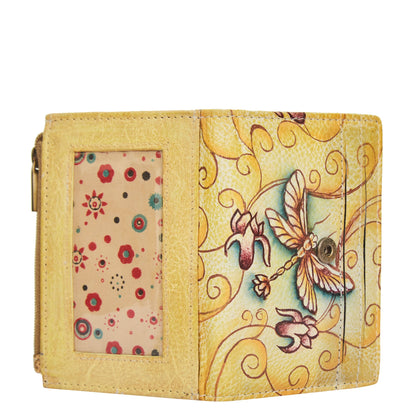 Leather Mini Wallet with Artistic Hand-Painted Dragonfly