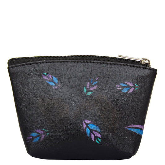 Trendy Hand-Painted Leather Coin Pouch with Cat Design