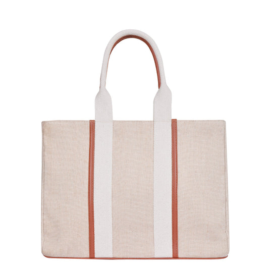 Wholesale  Beige Canvas Tote Handbag  with Zipper in Travel