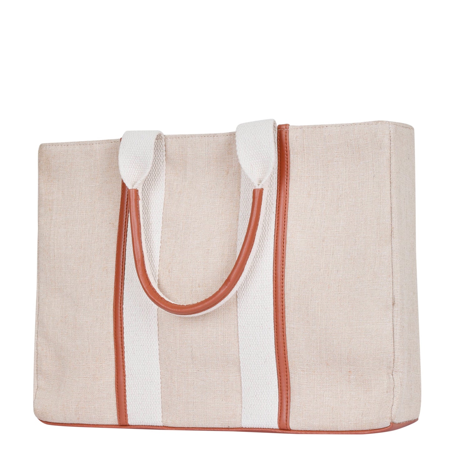 Wholesale  Beige Canvas Tote Handbag  with Zipper in Travel