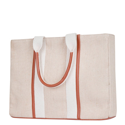 Wholesale  Beige Canvas Tote Handbag  with Zipper in Travel